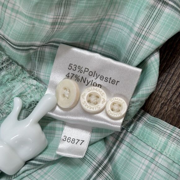 Simms Stone Cold Fishing Shirt Men's Large Green Plaid Button Down Pockets - Picture 8 of 8